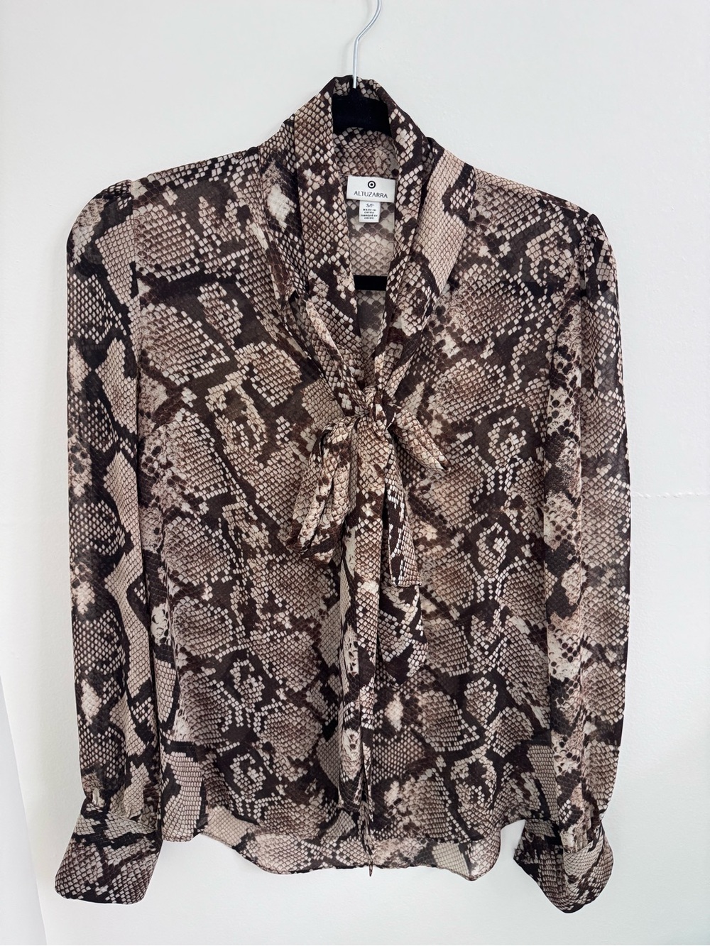 Altuzarra Brown Snake-Print Tie-Neck Blouse